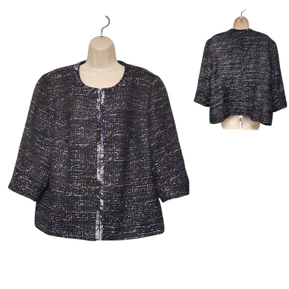 Coldwater Creek Women's Multicolor Purple Tweed 3/4 Sleeve Blazer Jacket 2X - Picture 1 of 6